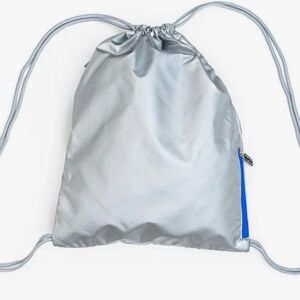 New Mumi Silver Drawstring Backpack with Blue Zipper